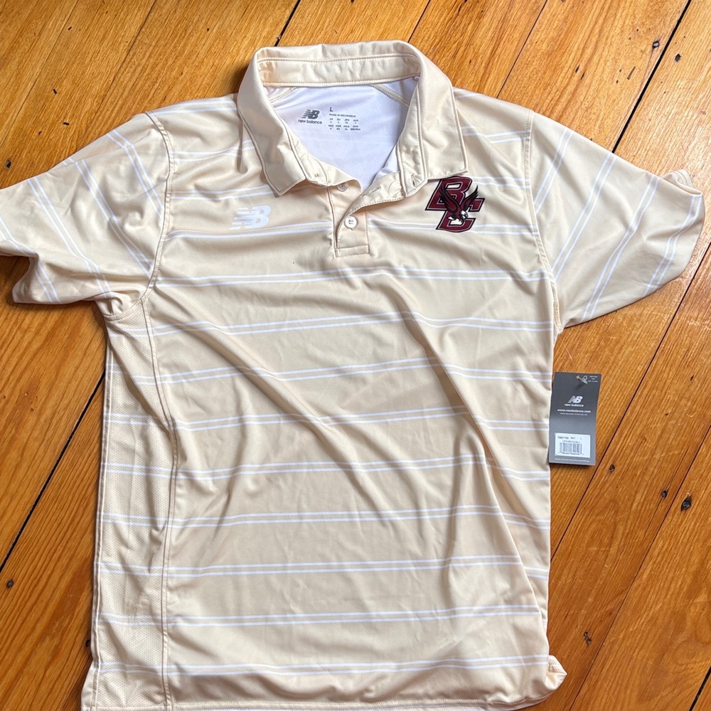 Boston College New Balance Men's Beige Striped Polo Shirt
